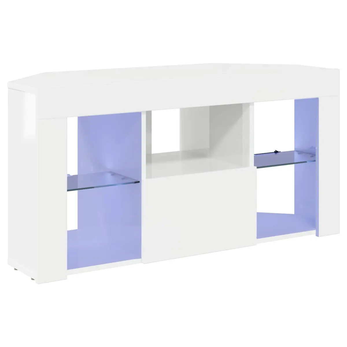Corner LED TV Cabinet High Gloss White Modern Living Room Media Storage Unit