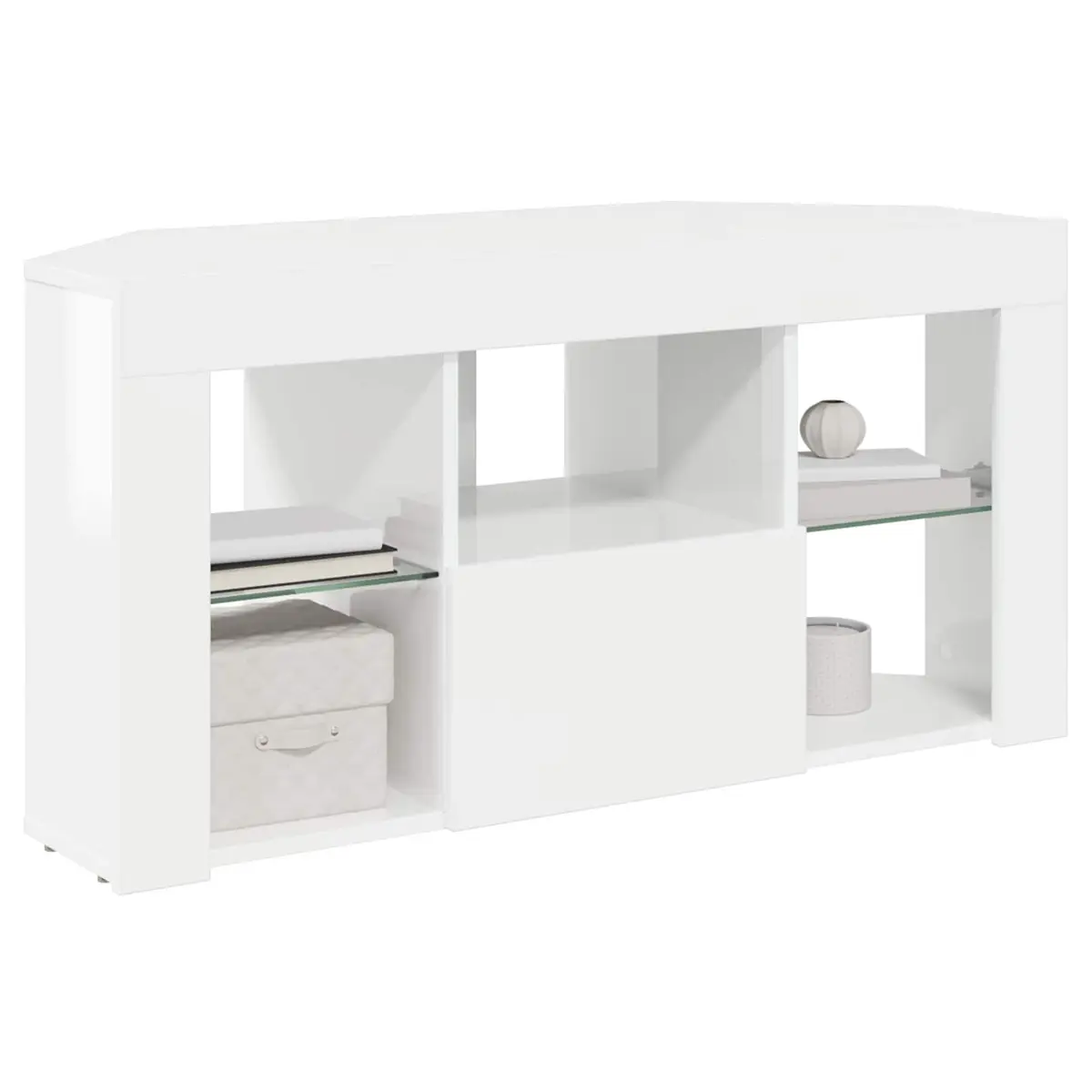Corner LED TV Cabinet High Gloss White Modern Living Room Media Storage Unit