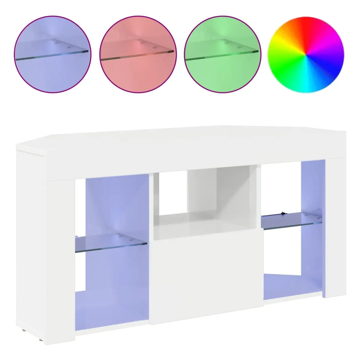 Corner LED TV Cabinet High Gloss White Modern Living Room Media Storage Unit