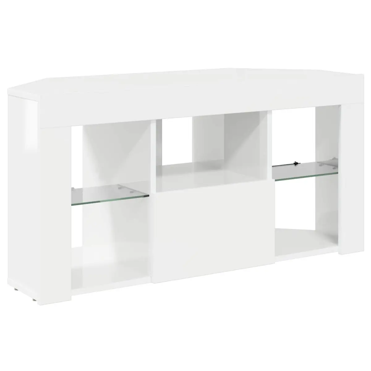 Corner LED TV Cabinet High Gloss White Modern Living Room Media Storage Unit