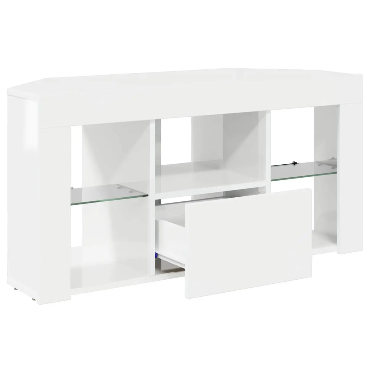 Corner LED TV Cabinet High Gloss White Modern Living Room Media Storage Unit