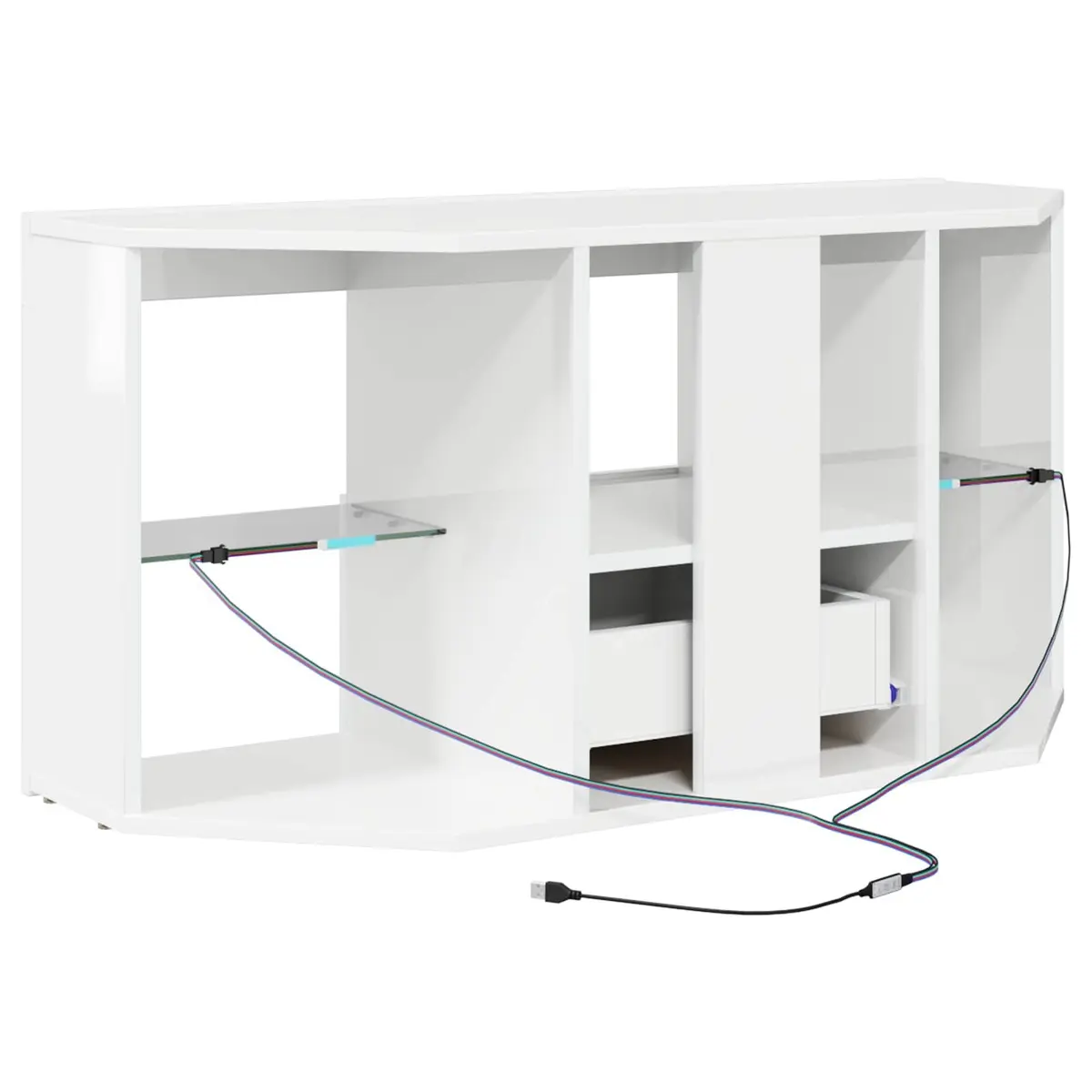 Corner LED TV Cabinet High Gloss White Modern Living Room Media Storage Unit