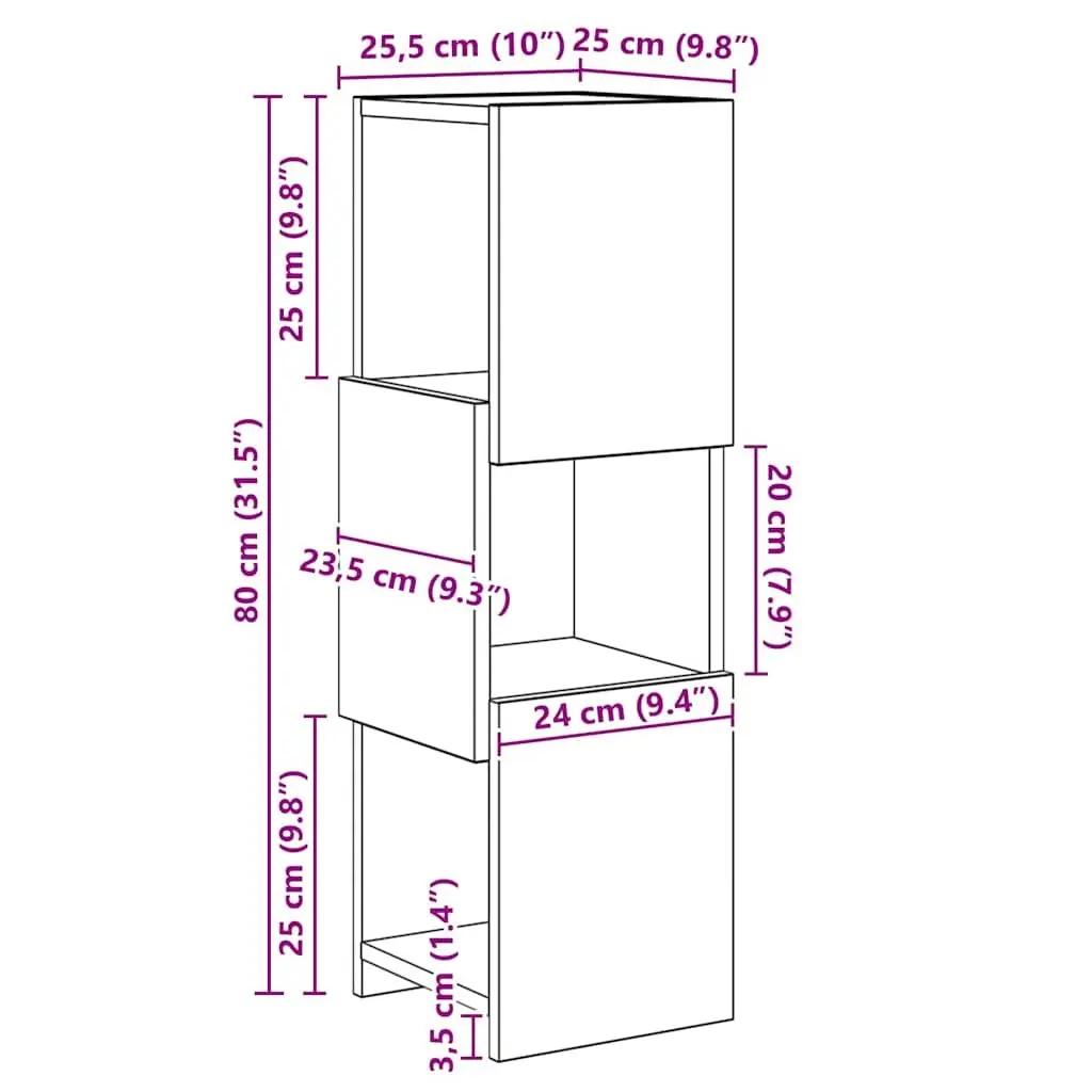 Corner Storage Cabinet Matte 25.5x25x80cm Modern Living Room Organizer Shelf Unit