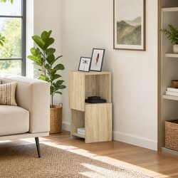 Compact Corner Cabinet with Smart Shelving in Oak Brown