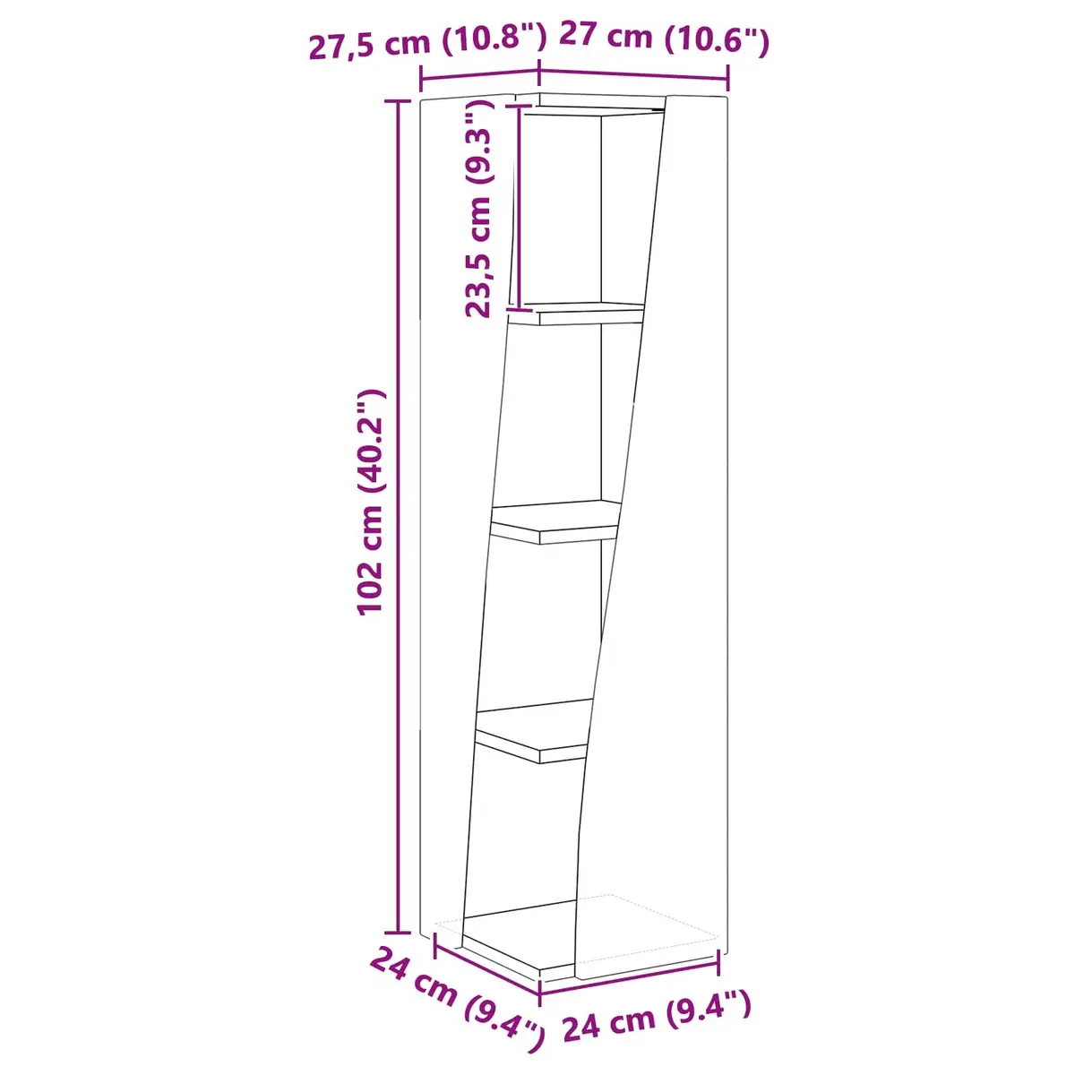 Corner Storage Cabinet 27.5x27x102cm Modern Living Room Shelving Unit