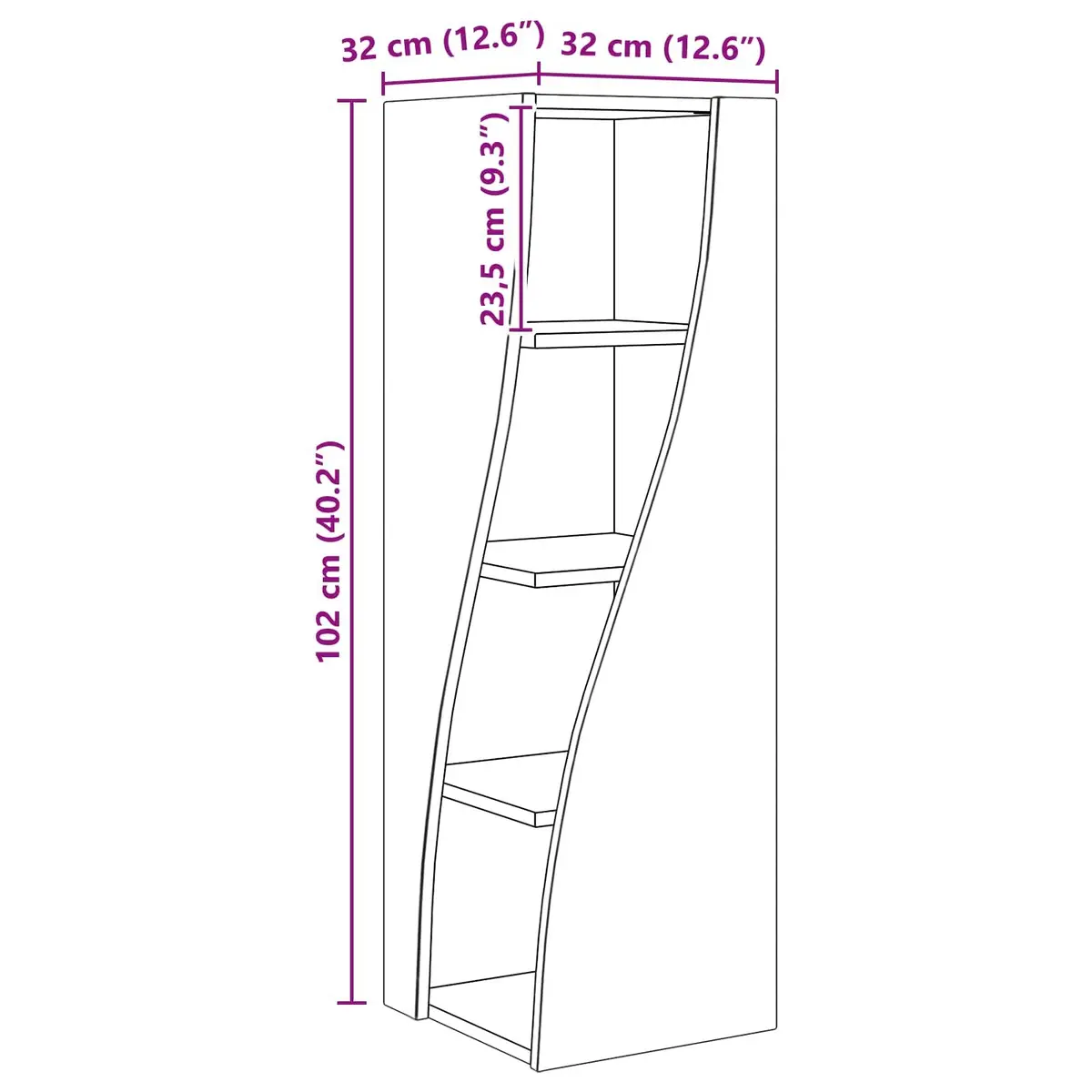 Corner Storage Cabinet High Gloss White Modern Living Room Cupboard 32x32x102cm