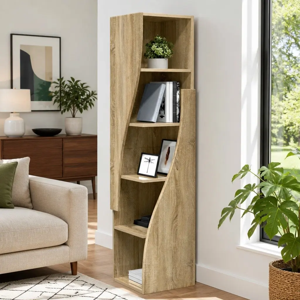 Corner Storage Cabinet Brown Modern Engineered Wood Tall Compact Living Room