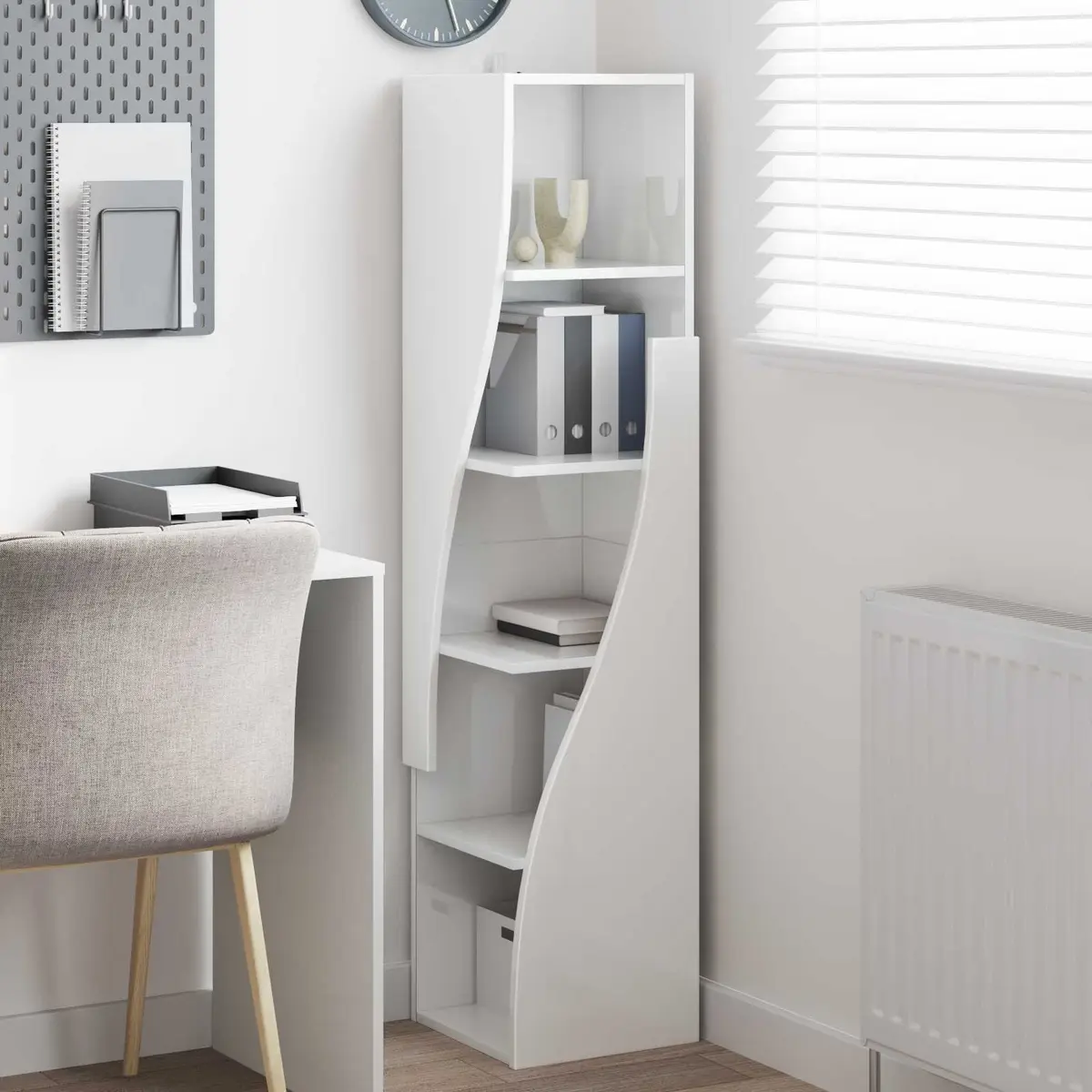Corner Storage Cabinet High Gloss White Modern Living Room Shelf Unit