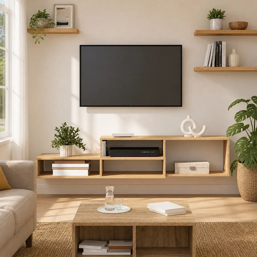 Grey Wall Mounted TV Stand for Smart Storage
