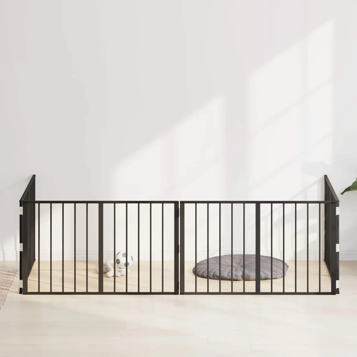 Dog Gate Black 4 Piece Galvanised Steel Pet Fence Panel Puppy Playpen Barrier