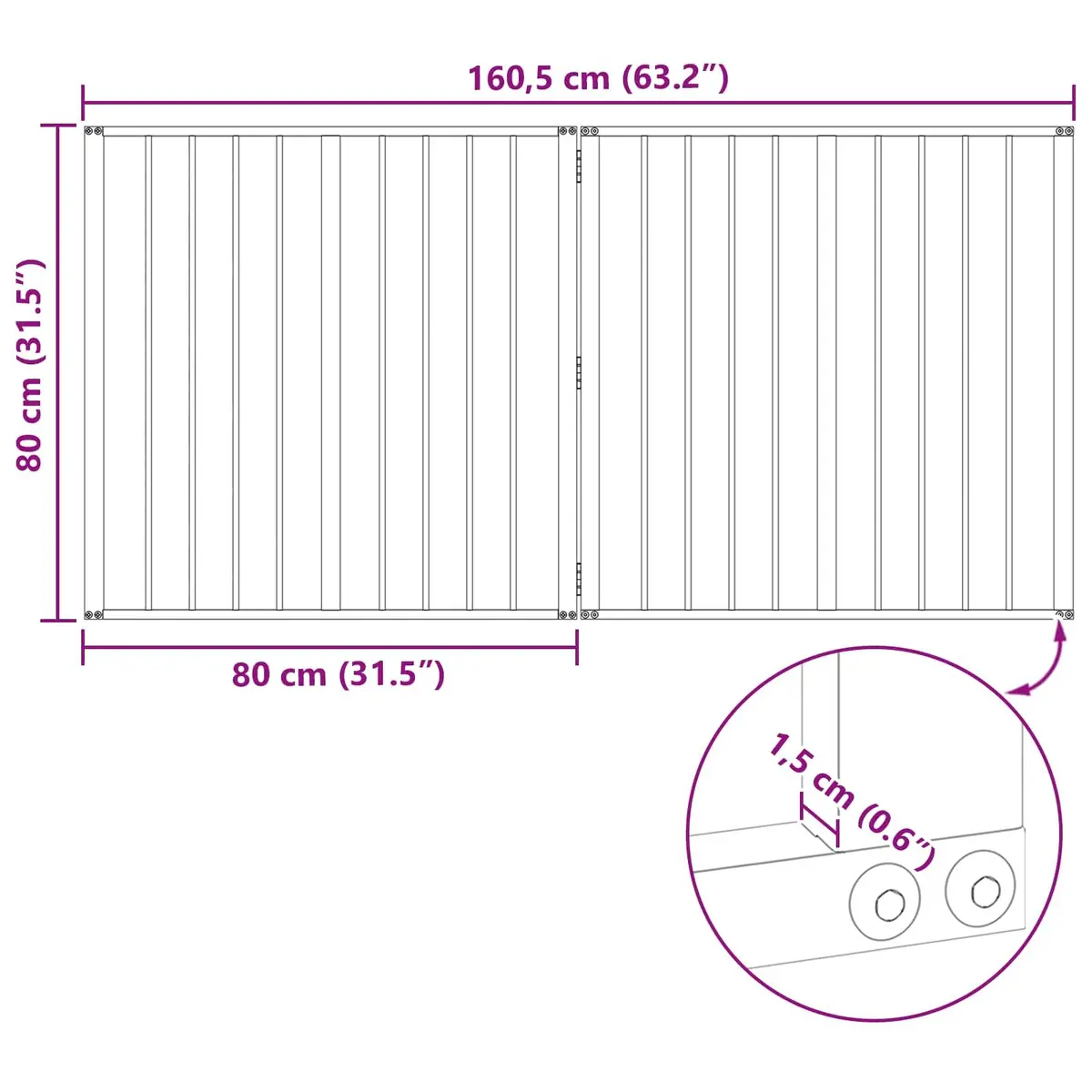 Dog Gate Black 80 x 80 cm Foldable Pet Enclosure Playpen Indoor Safety