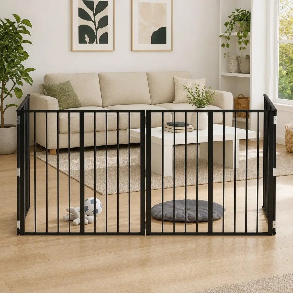 Dog Gate Black 80 x 80 cm Galvanised Steel Pet Fence Panel 4 Piece Puppy Playpen