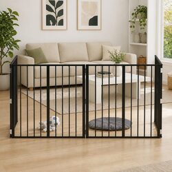 Dog Gate 4 pcs Black 80 x 80 cm Metal Enclosure Pen Foldable Indoor Puppy