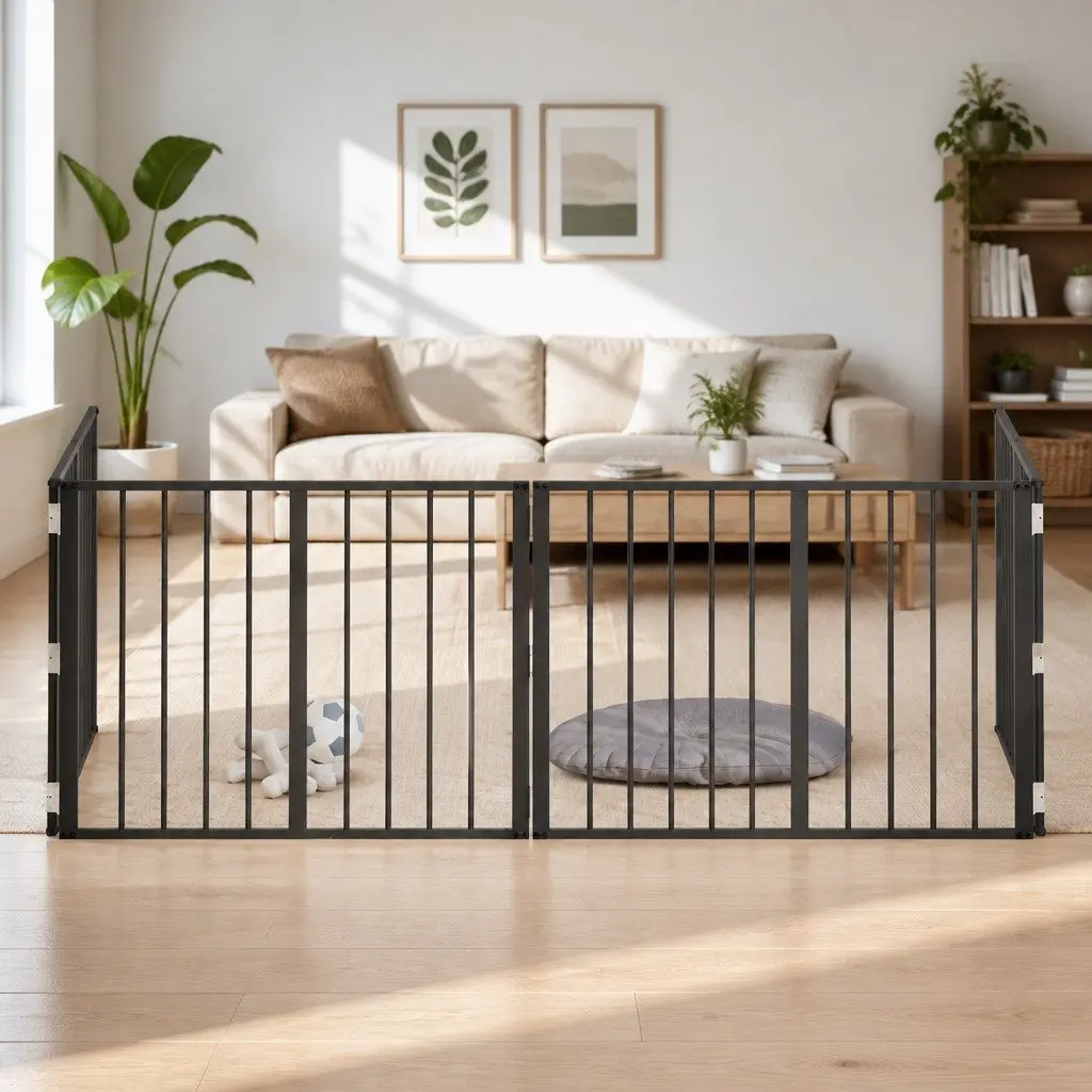 Dog Gate Black 80 x 60 cm Galvanised Steel Foldable Pet Fence Panels 4 Piece