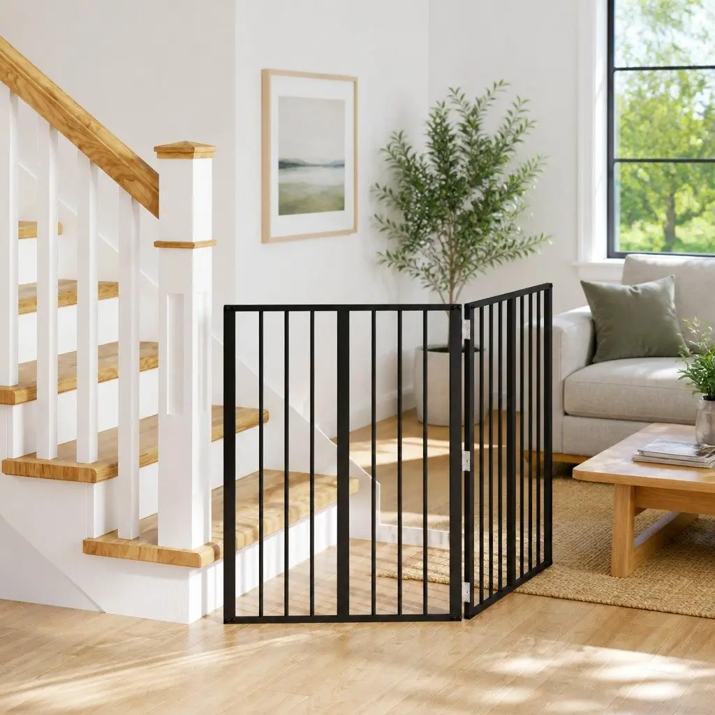Dog Gate Black 60 x 80 cm Foldable Adjustable Pet Enclosure 2 Piece