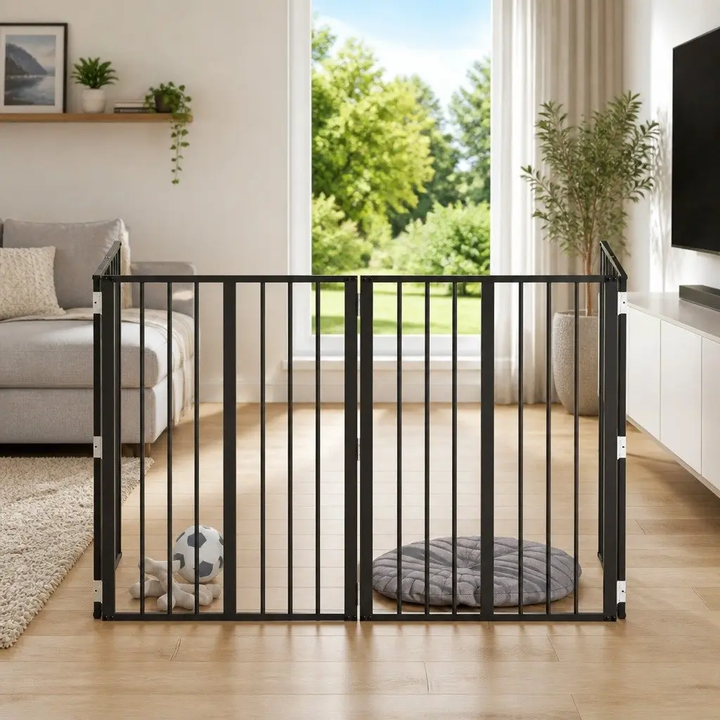 Dog Gate Black 60 x 80 cm Galvanised Steel Pet Fence Puppy Playpen Barrier 4 Piece