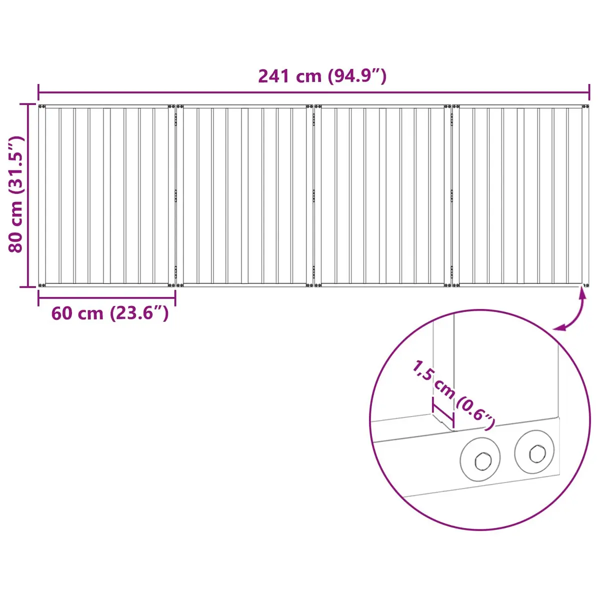 Dog Gate Black 60 x 80 cm Galvanised Steel Pet Fence Puppy Playpen Barrier 4 Piece