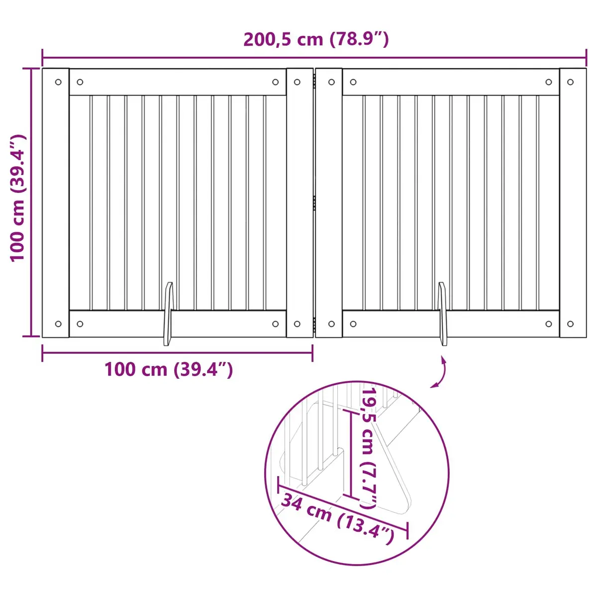 Foldable Dog Gate Brown 2 pcs Portable Indoor Pet Fence Sturdy Metal Construction