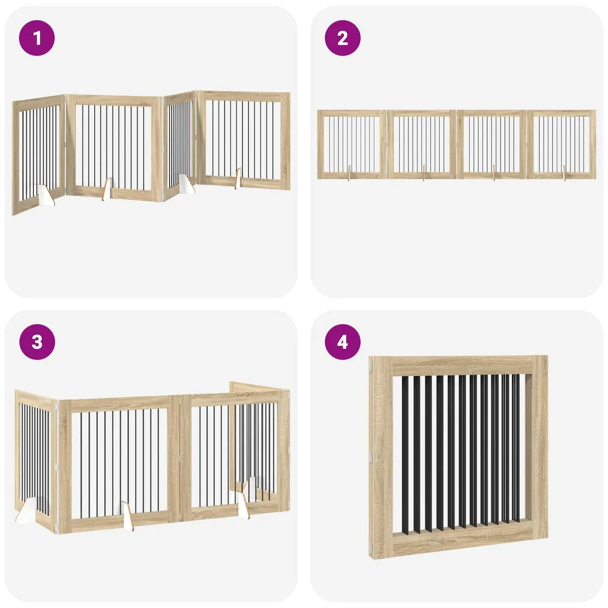 Foldable Dog Gate Brown 401 cm Indoor Pet Barrier Fence 4 pcs