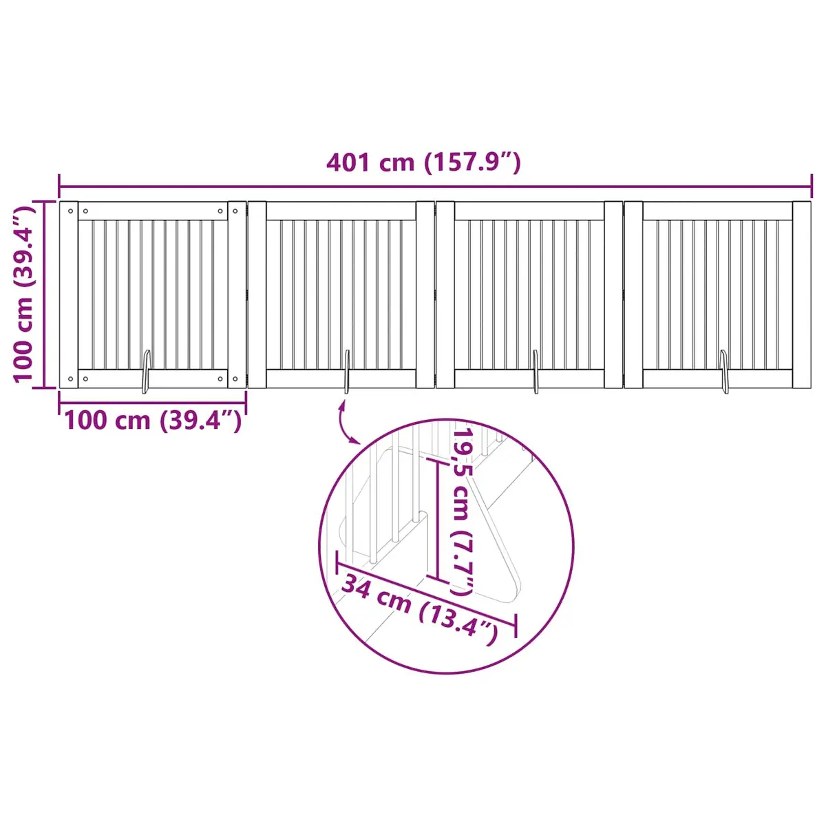 Foldable Dog Gate Brown 401 cm Indoor Pet Barrier Fence 4 pcs