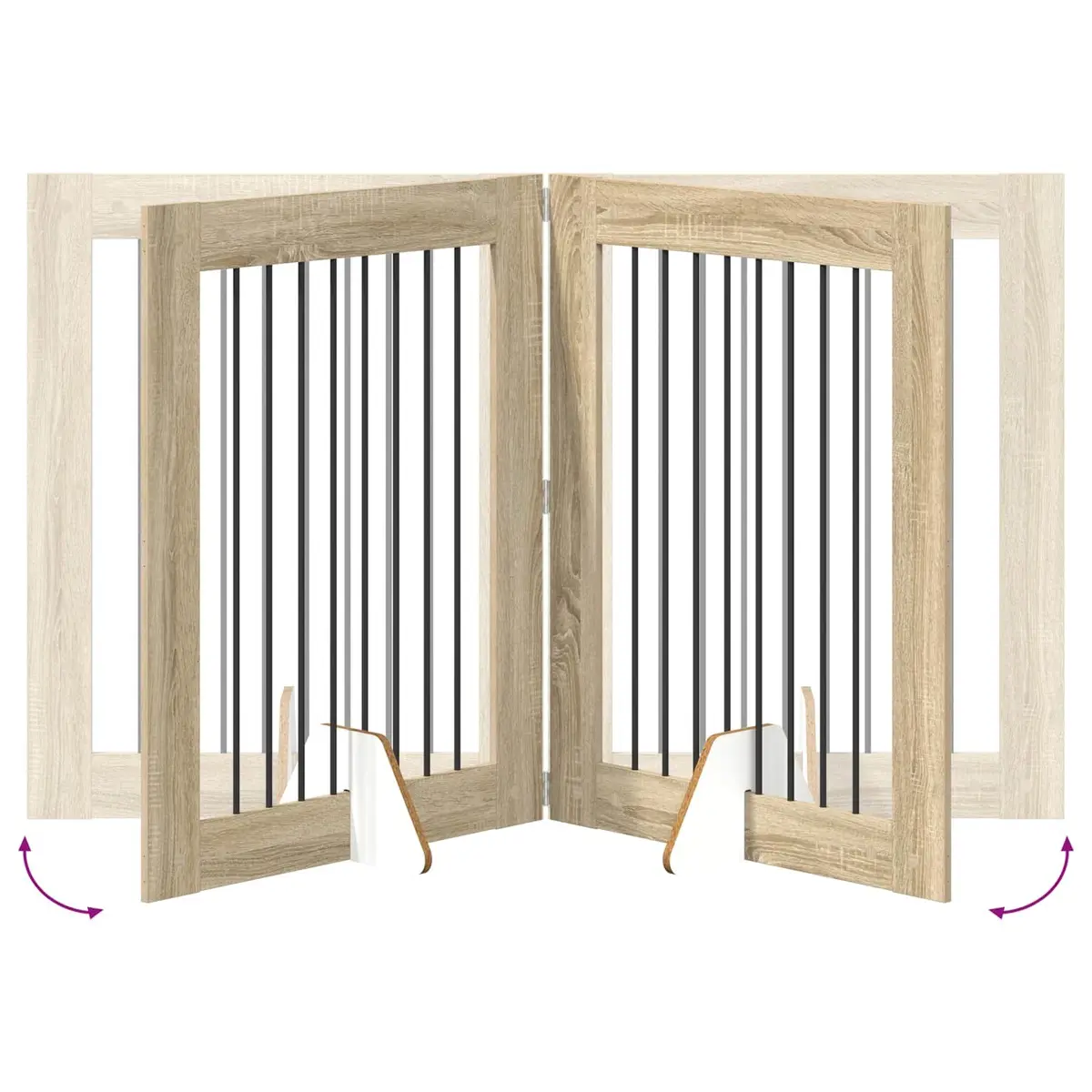 Foldable Dog Gate with Stands Portable Pet Fence Indoor Brown 160.5cm