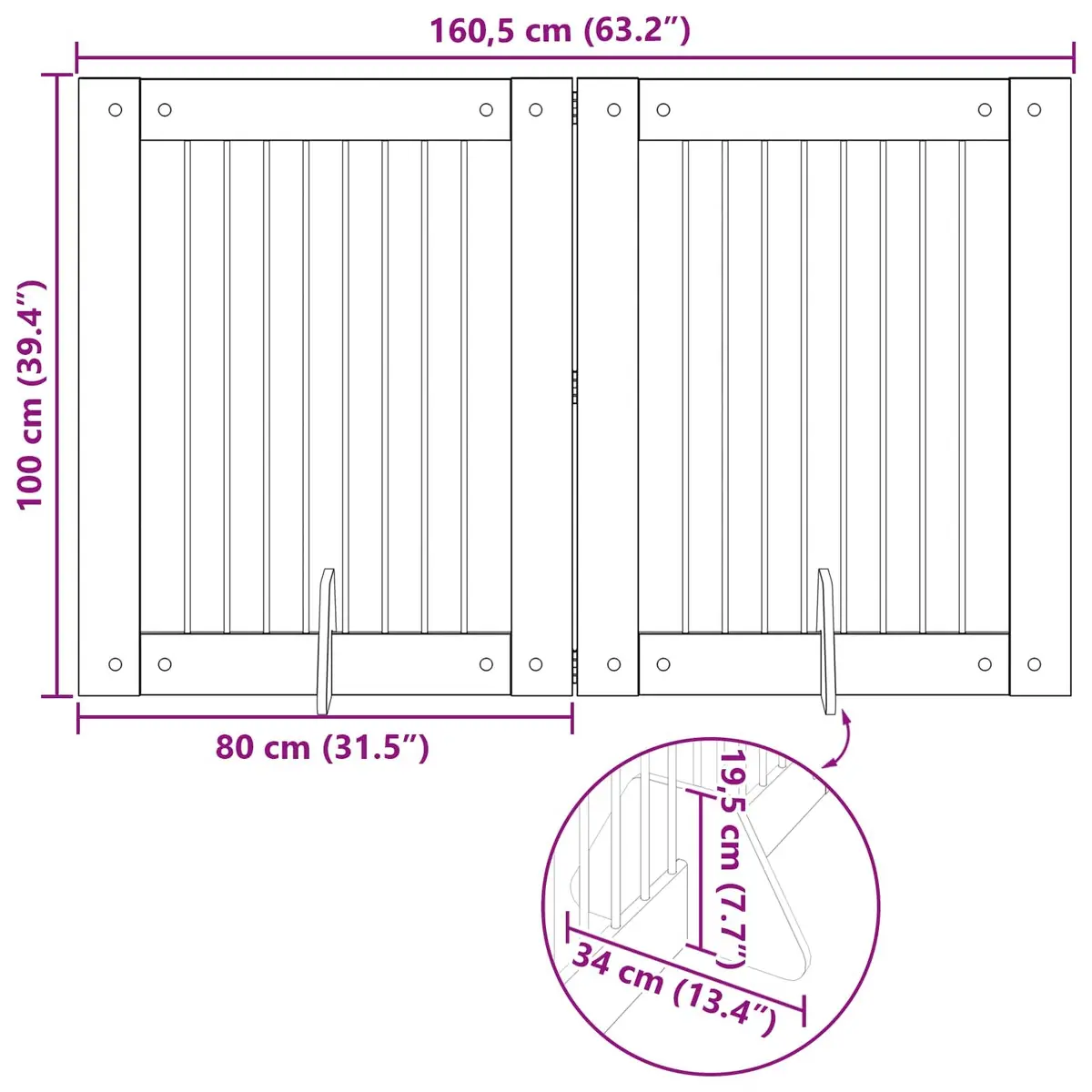 Foldable Dog Gate Brown 160.5 cm Portable Pet Fence 2 pcs