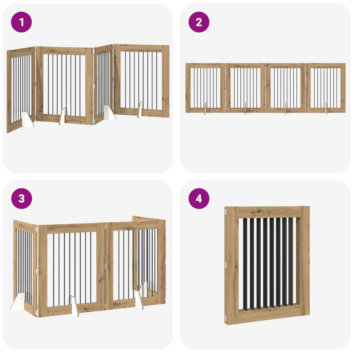 Foldable Dog Gate Oak Brown 321cm Freestanding Indoor Pet Barrier Room Divider