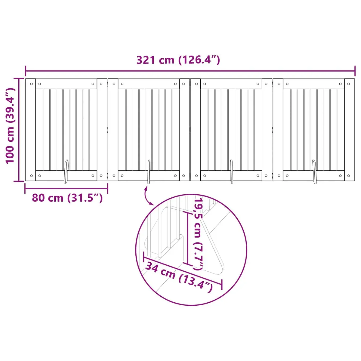 Foldable Dog Gate Oak Brown 321cm Freestanding Indoor Pet Barrier Room Divider