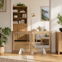 Compact and Functional Dog Gate Set, 2 pcs Brown
