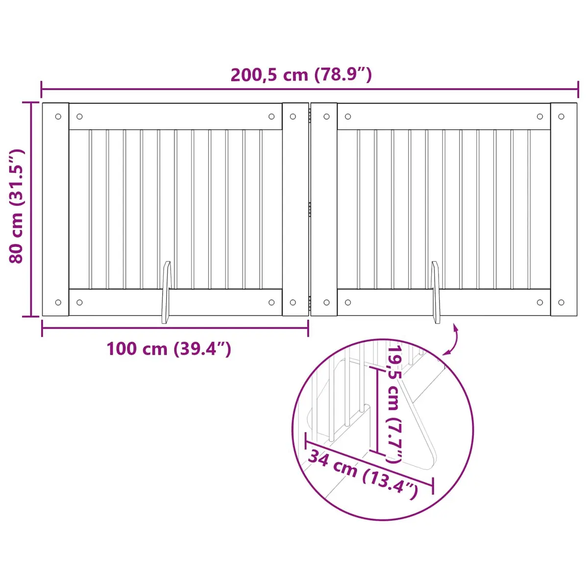 Foldable Dog Gate Brown 200.5 cm Portable Pet Fence Indoor 2 pcs