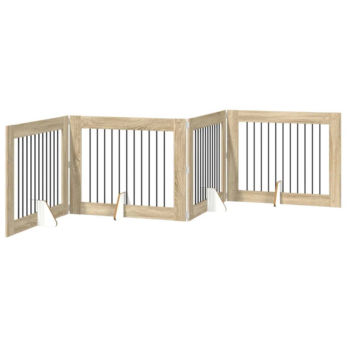 Foldable Dog Gate Brown 4 pcs Indoor Pet Barrier Freestanding Room