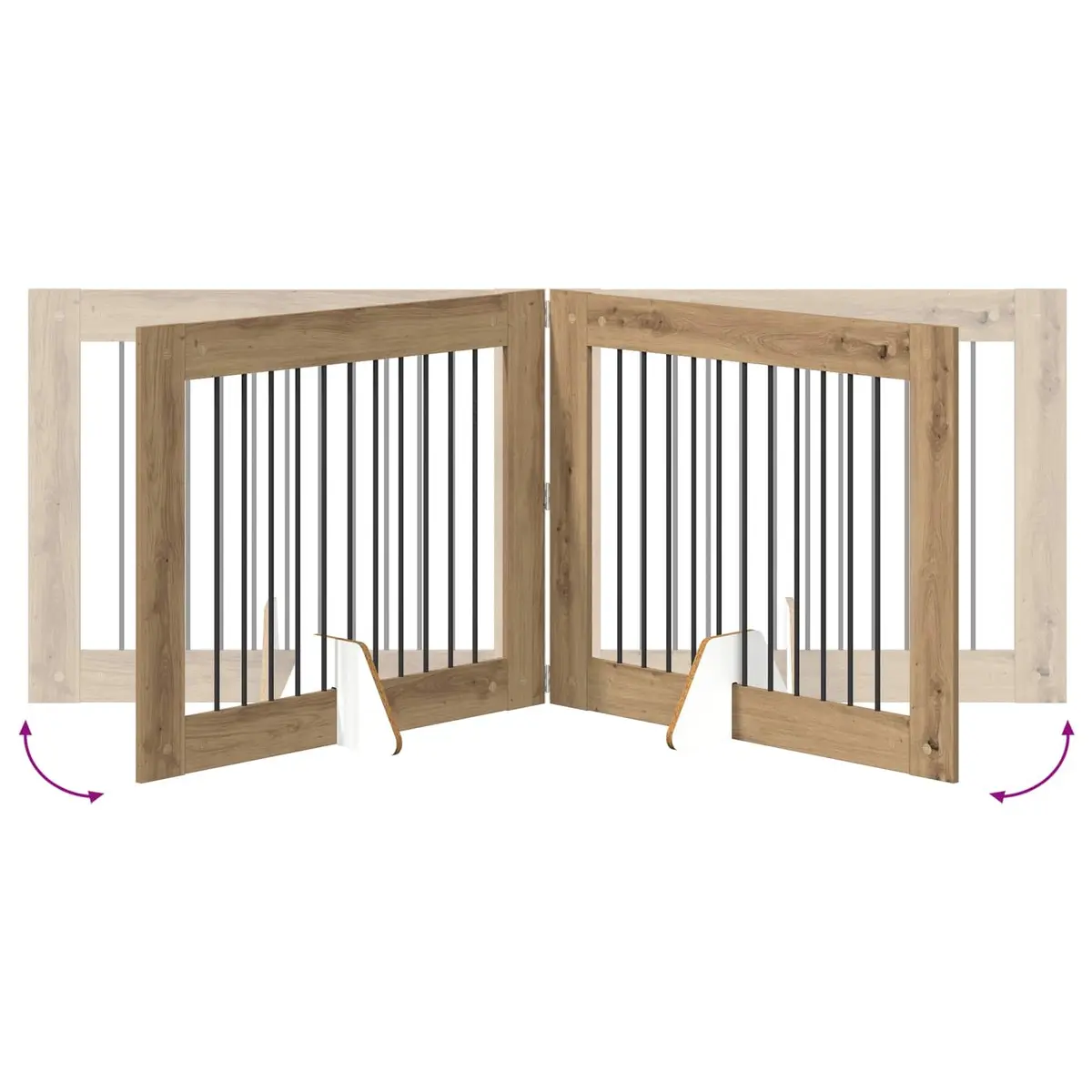 Foldable Dog Gate Oak 401 cm Freestanding Pet Barrier 4 pcs