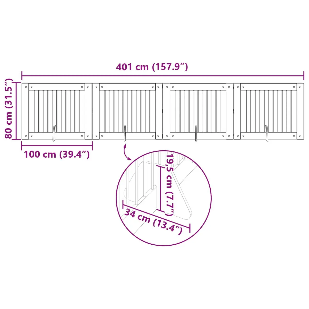 Foldable Dog Gate Oak 401 cm Freestanding Pet Barrier 4 pcs