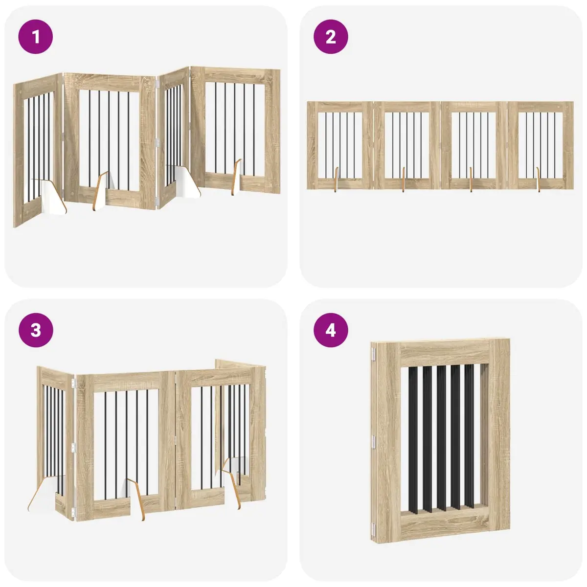 Foldable Dog Gate Sonoma Oak 241cm Freestanding Pet Barrier Panel