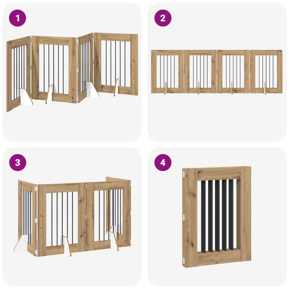 Foldable Dog Gate Brown 241 cm Freestanding Pet Barrier 4 pcs