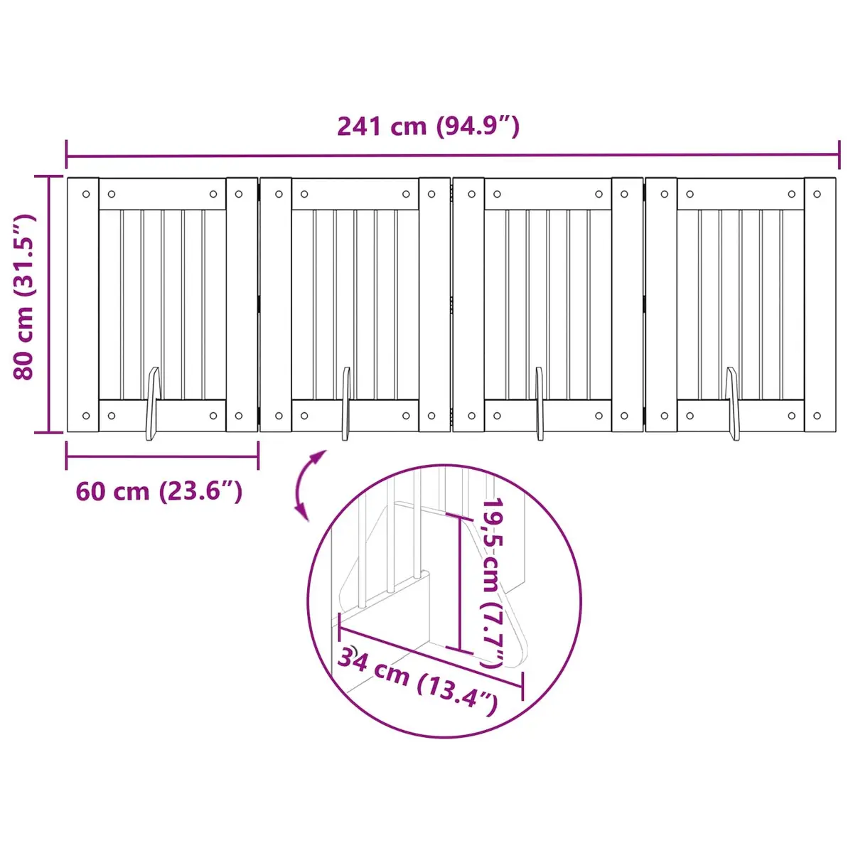 Foldable Dog Gate Brown 241 cm Freestanding Pet Barrier 4 pcs