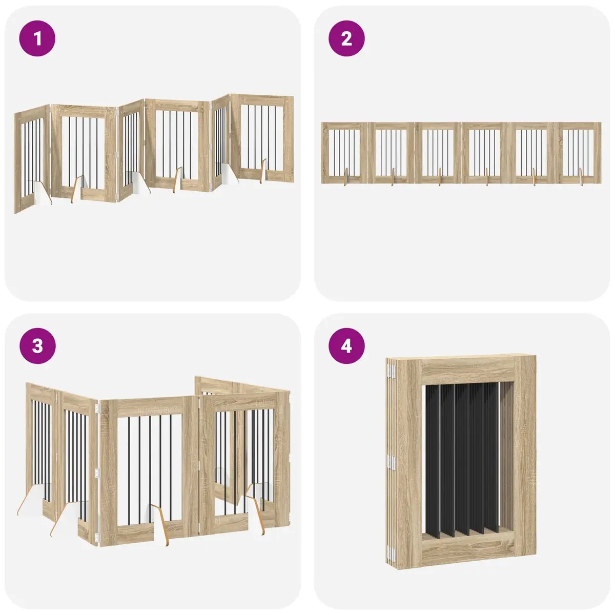 Foldable Dog Gate Sonoma Oak 362cm 6 Panels Indoor Pet Barrier