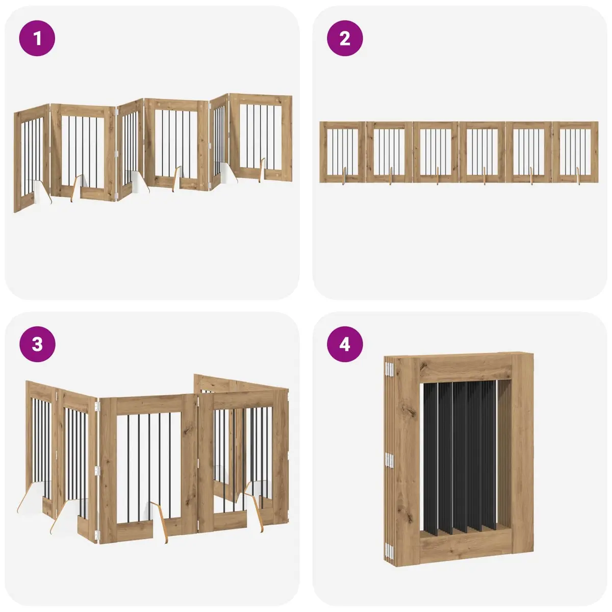 Foldable Dog Gate Brown 362 cm Indoor Pet Barrier 6 Piece