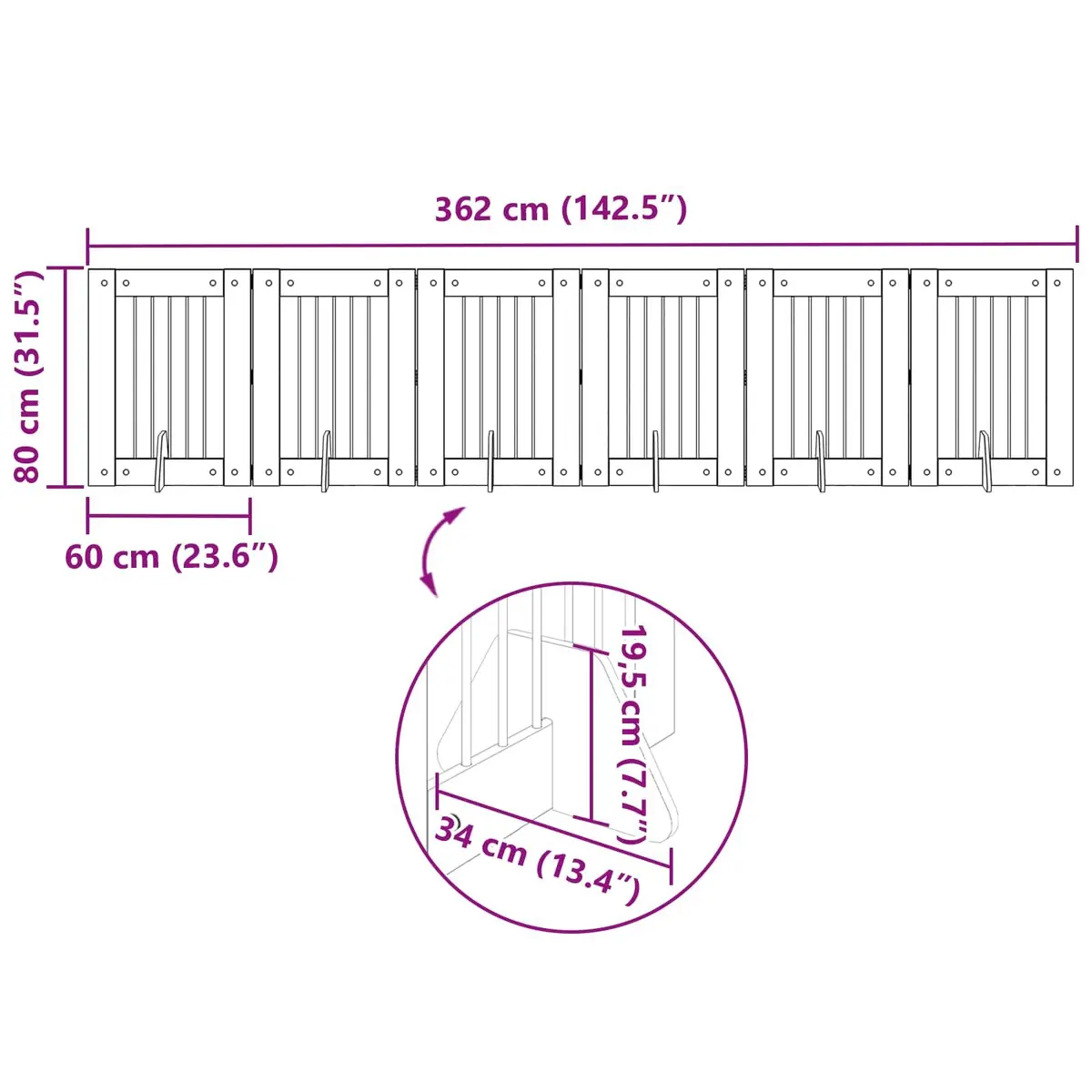 Foldable Dog Gate Brown 362 cm Indoor Pet Barrier 6 Piece