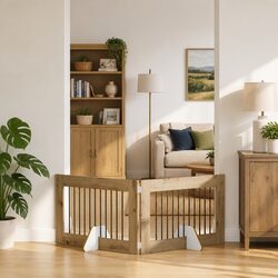 Concise Foldable Dog Gate - Brown, 2 pcs, 200.5 cm