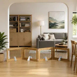 Compact Brown Foldable Dog Gate for Pets