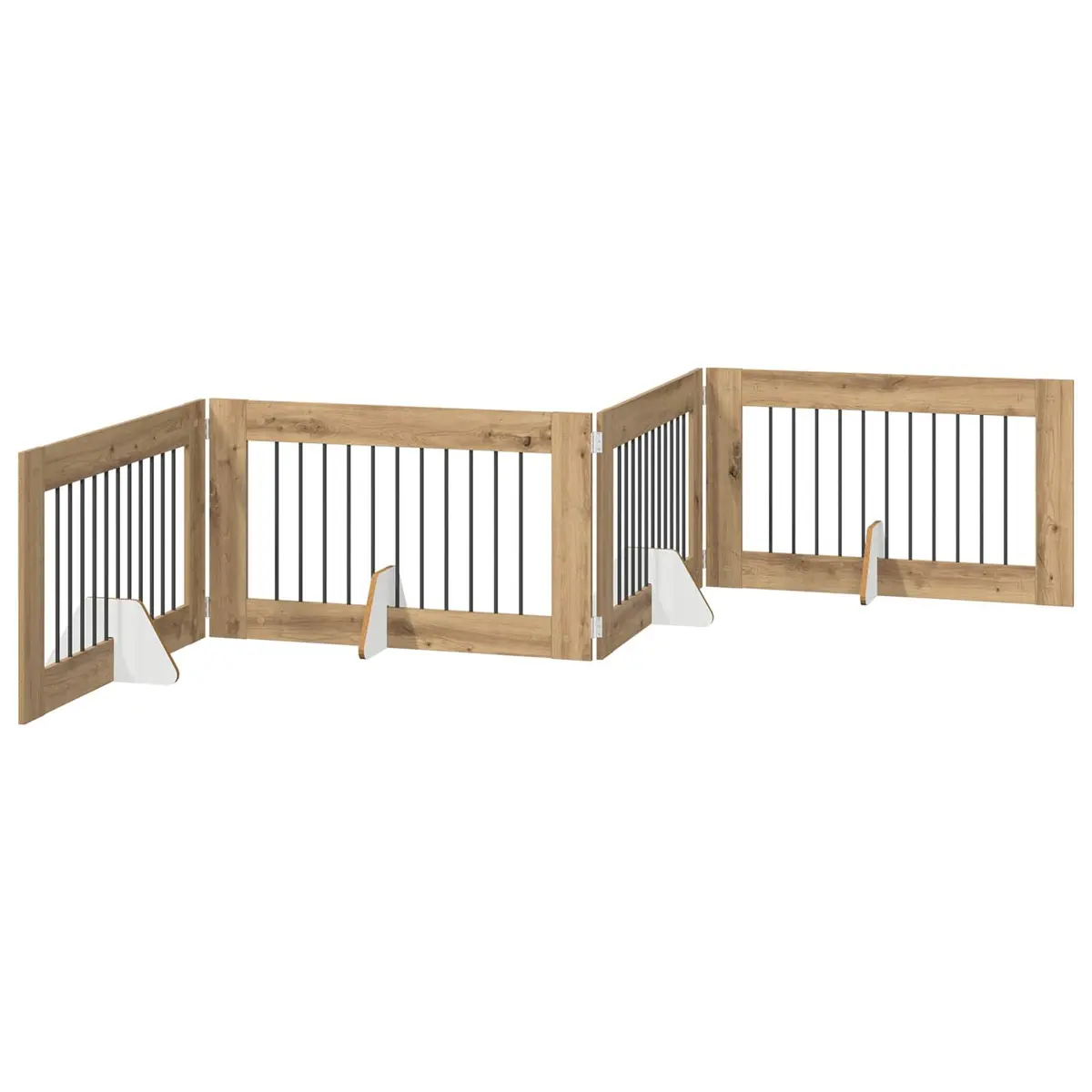 Foldable Dog Gate Oak Colour 401cm Indoor Pet Barrier Fence