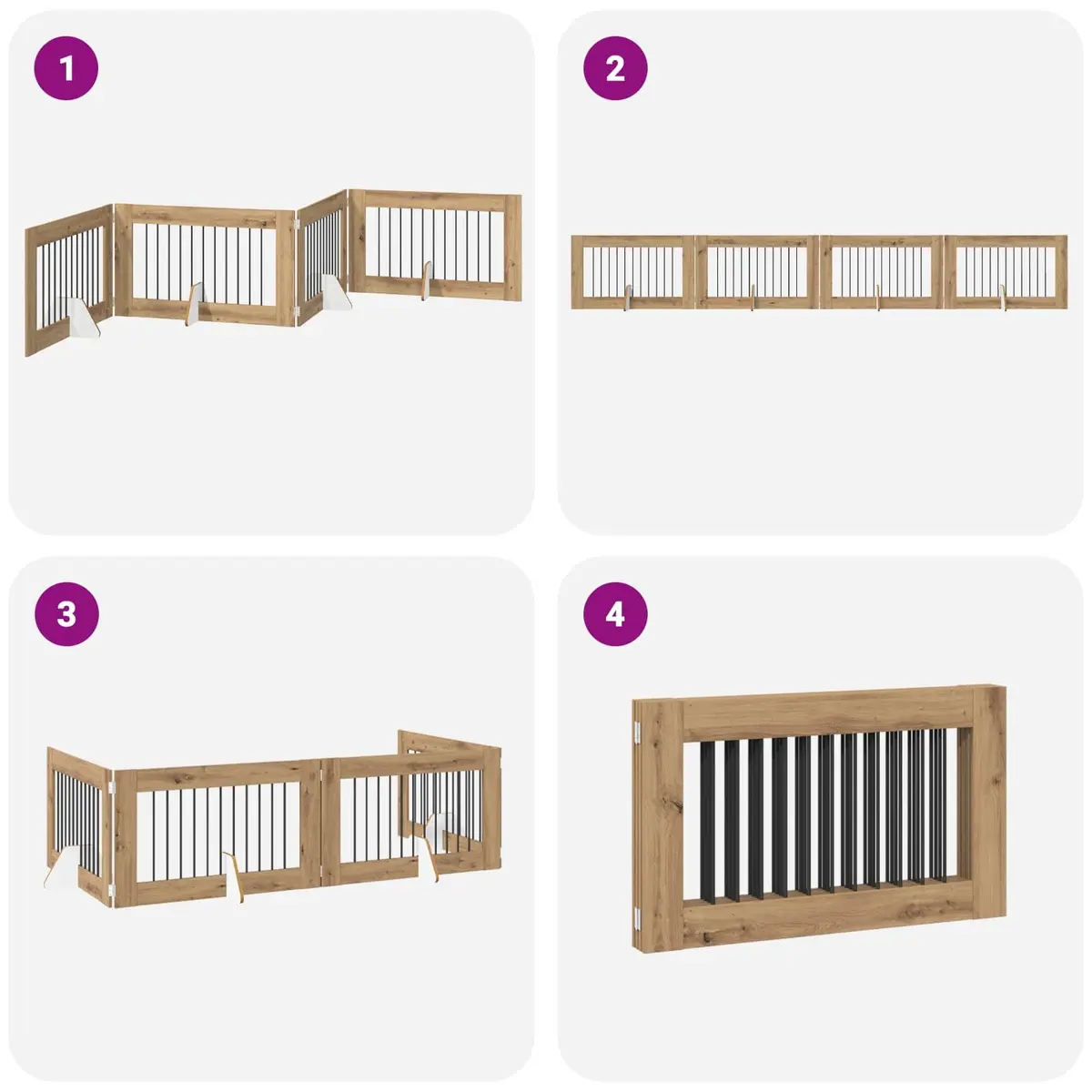 Foldable Dog Gate Oak Colour 401cm Indoor Pet Barrier Fence