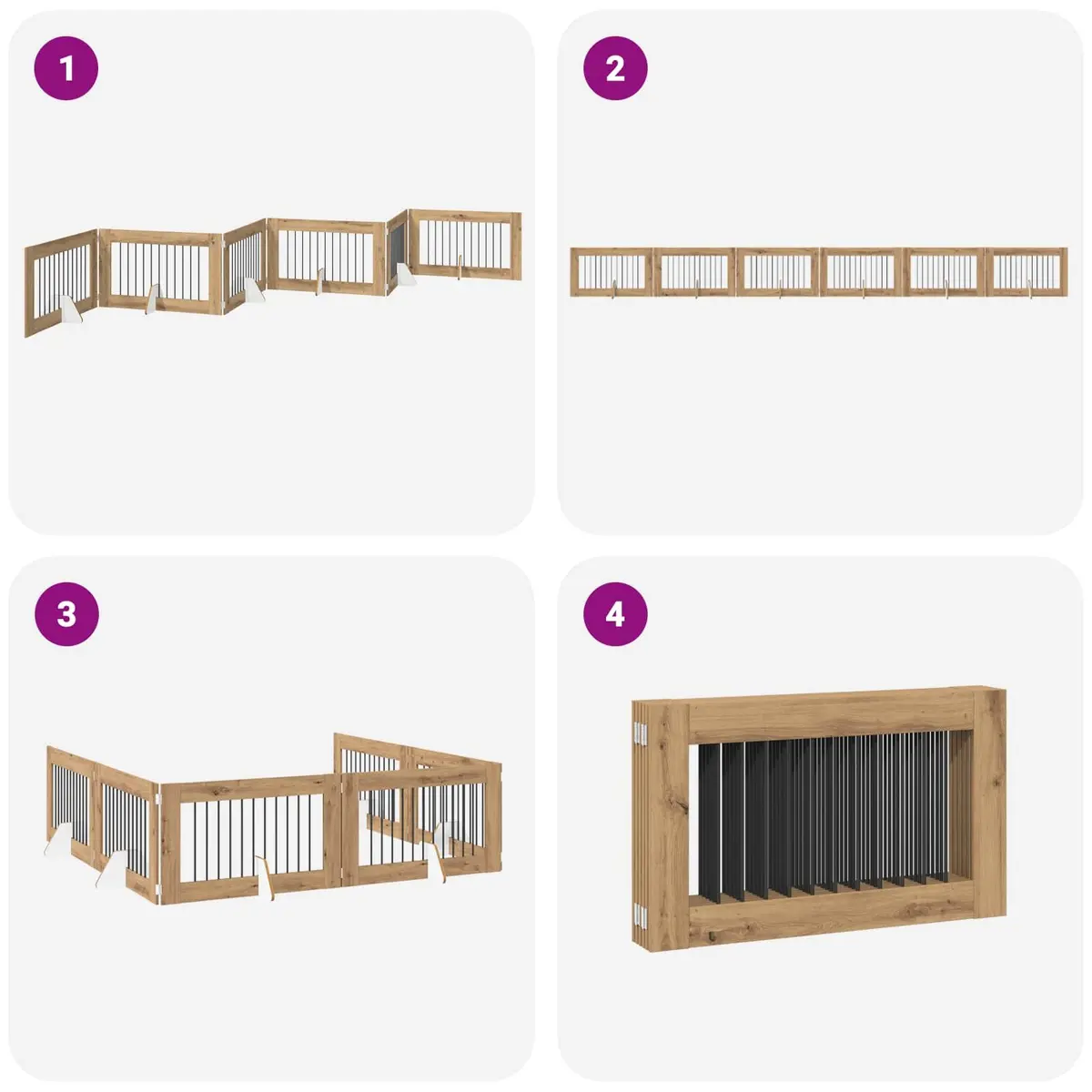 Foldable Dog Gate Brown 6 Piece Portable Pet Fence Indoor Containment