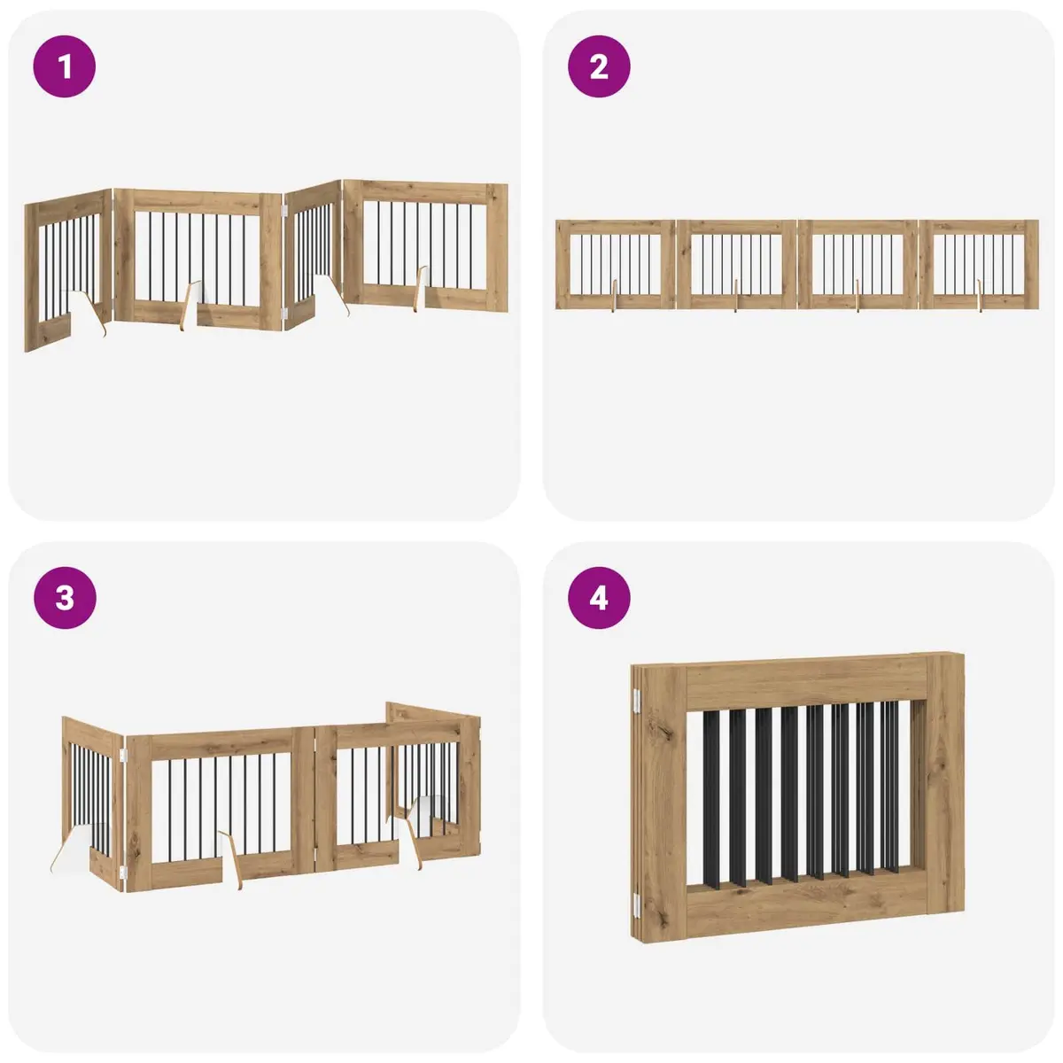 Foldable Dog Gate Brown 321cm Indoor Pet Barrier Freestanding Puppy Fence