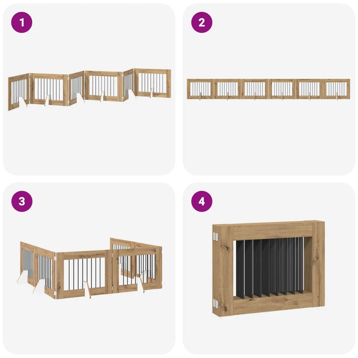 Foldable Dog Gate Oak Colour 6 Panels Indoor Pet Barrier 482cm