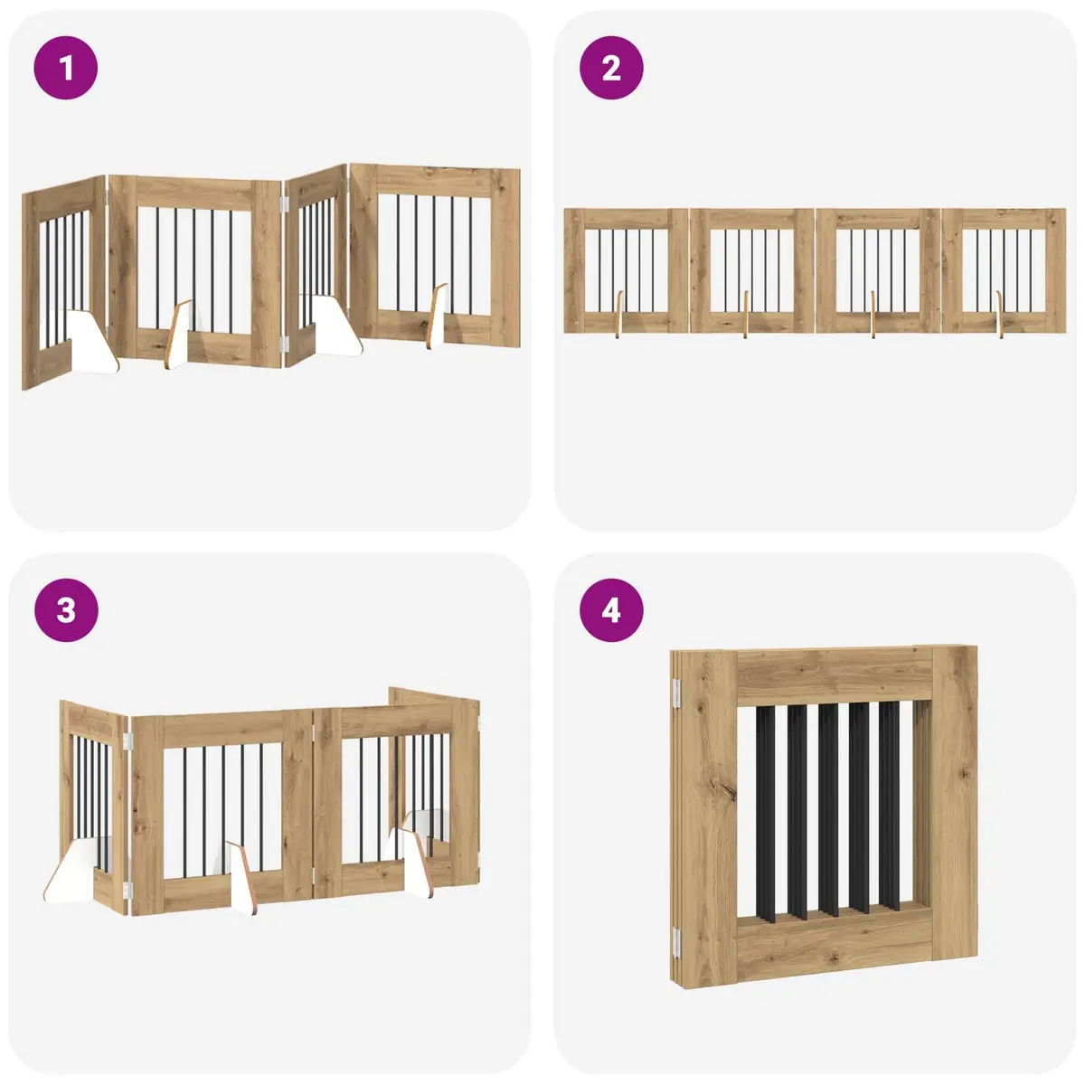 Foldable Dog Gate Brown 241 cm Freestanding Indoor Pet Barrier