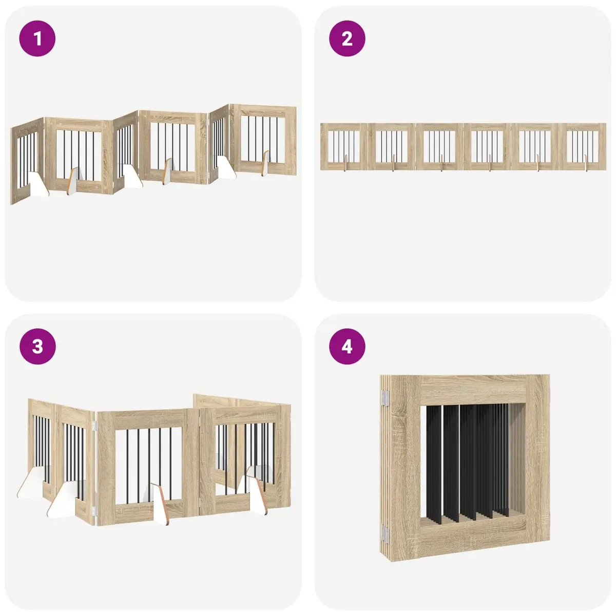 Foldable Dog Gate Sonoma Oak 362cm Freestanding Pet Barrier 6 Piece
