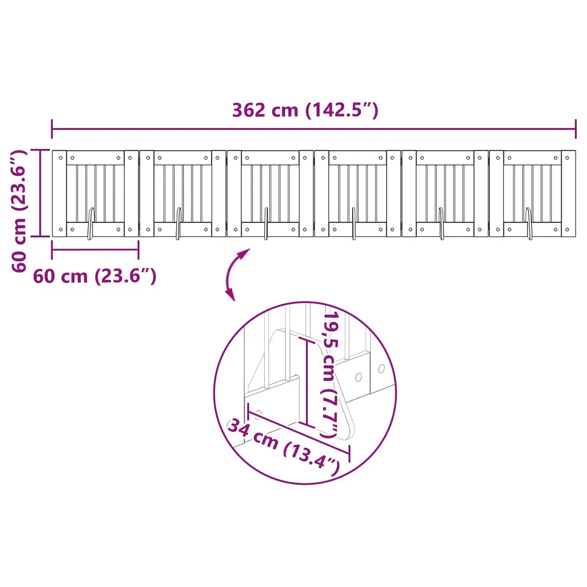 Foldable Dog Gate Sonoma Oak 362cm Freestanding Pet Barrier 6 Piece