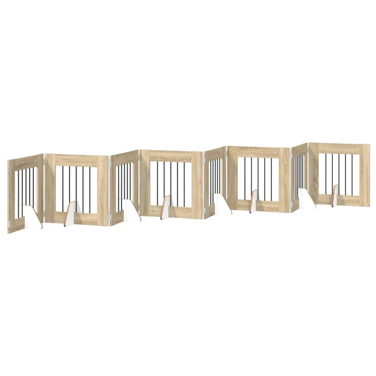 Foldable Dog Gate Brown 60cm 8 Panels Indoor Pet Barrier Fence